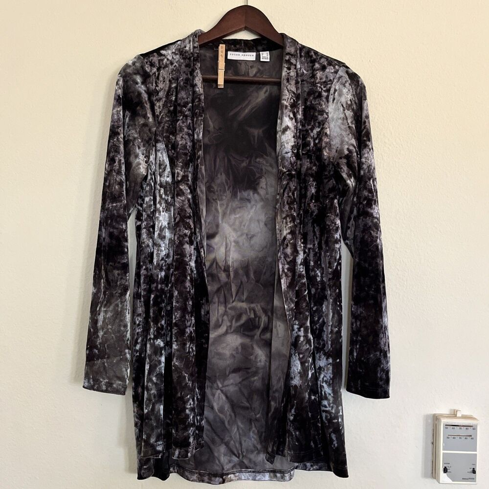 Susan Graver Crushed Velvet Long Sleeve Open Front Cardigan SZ S